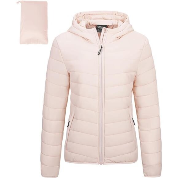 Womens Packable Puffer Jacket Quilted Lightweight Winter Coat Hooded Full Zip